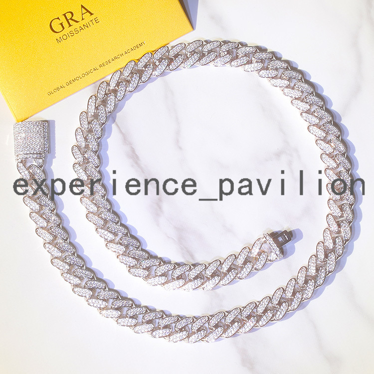 925 Silver Rapper Necklace with 12mm 19mm Wide Cuban Link Chain GRA Moissanite Diamond for Men