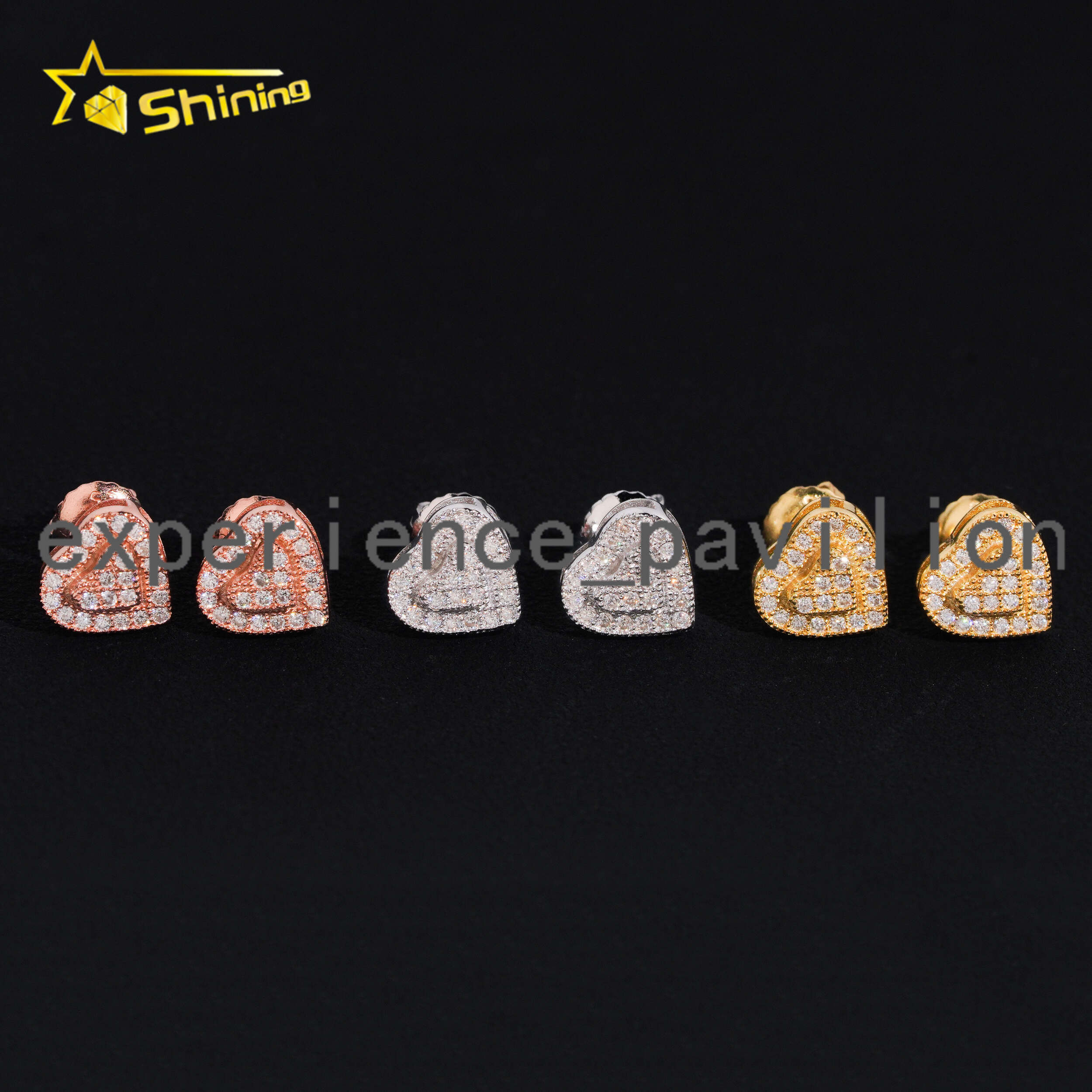 Heart Earring Fine Jewelry Gold Plated 925 Sterling Silver Iced Out VVS Diamond Moissanite Screw Back Stud Earrings