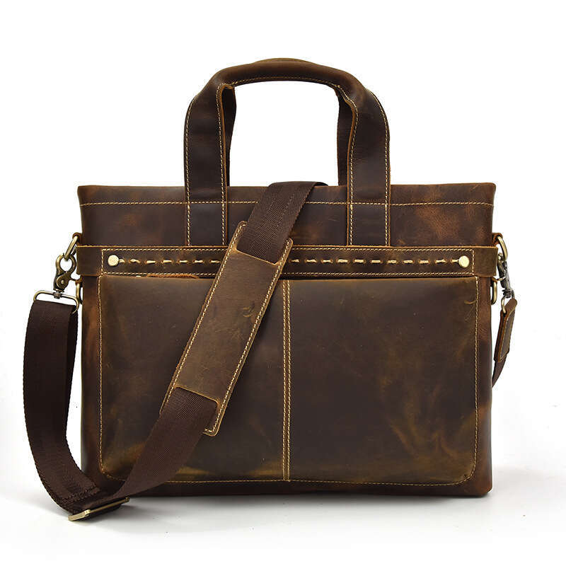 Crazy Horse Men's Handbag Genuine Leather Business Briefcase Travel Computer Single Shoulder Crossbody Bag