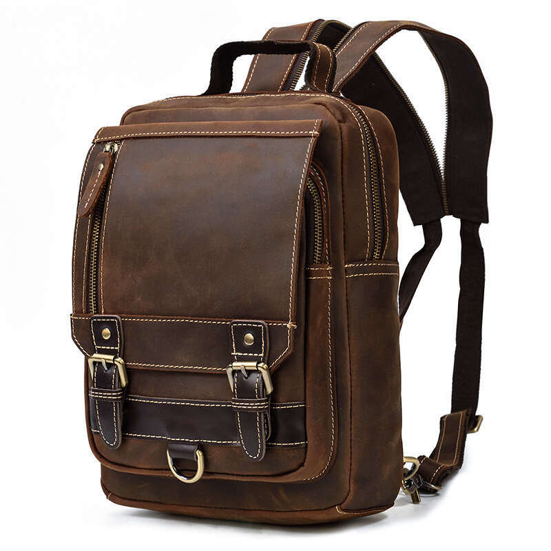 Crazy Horse Dual-use Casual Outdoor Chest Bag Genuine Leather Men's Backpack