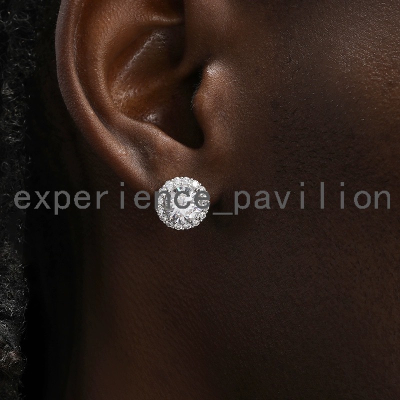 De Fine Jewelry Push Back Iced Out Moissanite Stud Earrings 925 Sterling Silver VVS Moissanite Halo Stud Earrings for Men Women