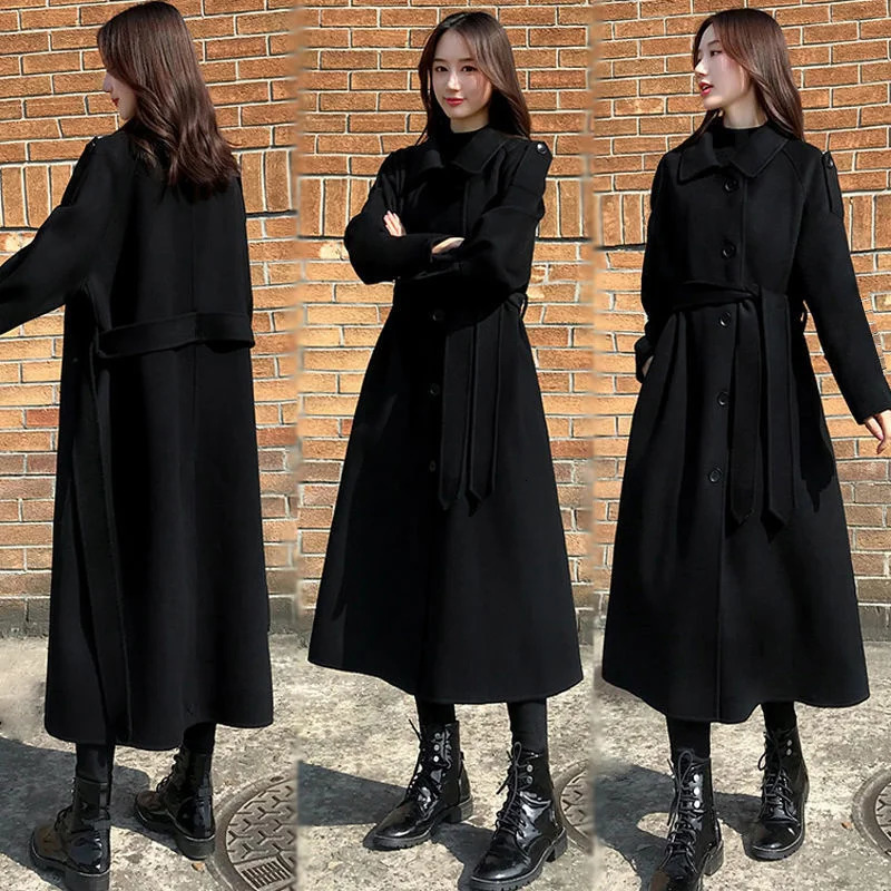 Autumn Winter Women Medium Long Styles Coat Female Thickening Sleeves Wool Blend Jacket Korean Ladies Loose Woolen Outwear 250820