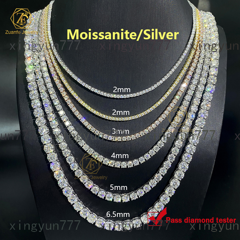 2025CHEAP HIP HOP ICED OUT D COLOR VVS BLANC 925 SERPLE STERLING 2 mm 4 mm 5 mm 6,5 mm Moissanite Diamond Men Tennis Chain Collier