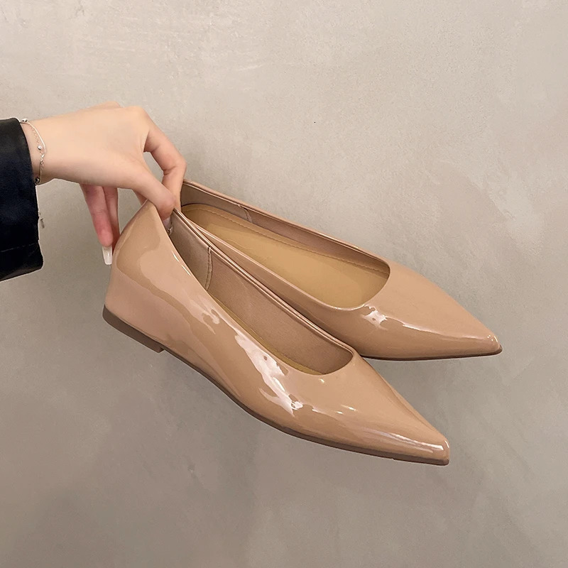 Inner Heightened Single Shoes Womens Summer New Pointed Toe Patent Leather Cover Foot Soft Sole Non-slip Flat Shoes 250820