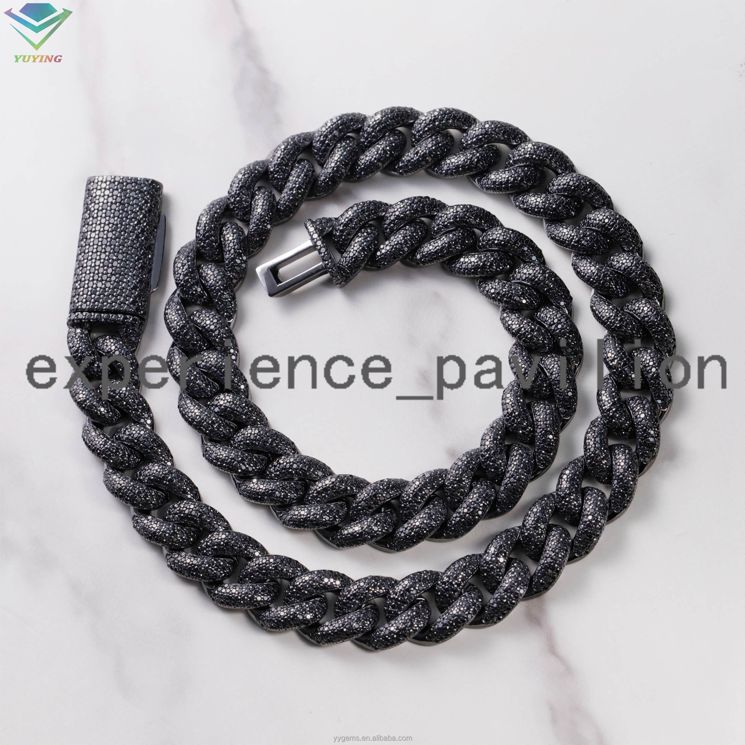 Vvs Diamond 2rows Iced Out 13 mm S925 Silver Gra Black Moisanite Collier Mans Chaîne de liaison cubaine Hiphop pour les bijoux de la mode
