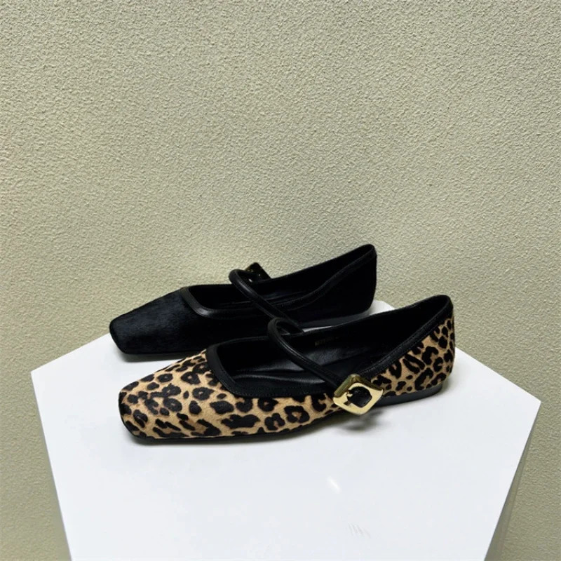 Fashion Womens Flat Shoes Leopard Print Casual Shoe Outdoor Square Toe Women Shoe Slip-on Soft Mary Jane Shoes Zapatos De Mujer 250820