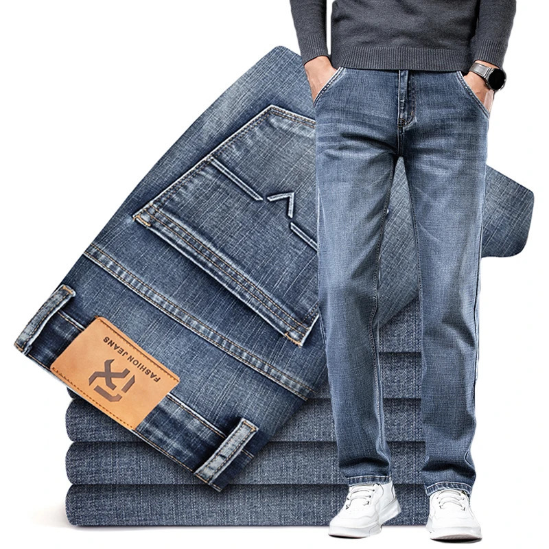 Autumn Mens Business Straight Fit Jeans Vintage Blue Smoke Gray Stretch Trousers Soft Comfortable Fabric Denim Pants Male250813