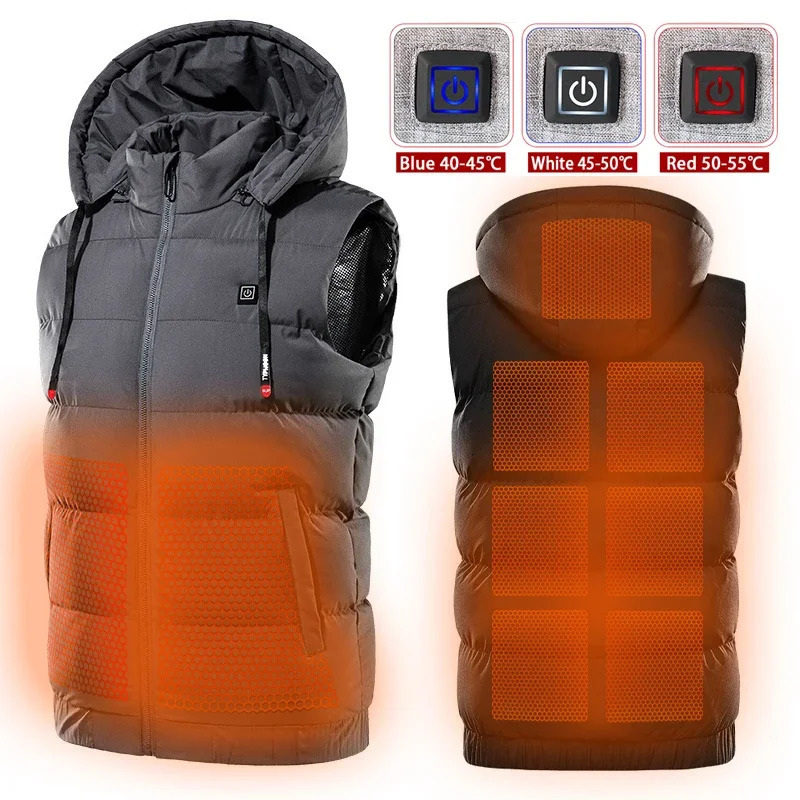 Winter Electric Heated Hooded Vest Thermal Waterproof Jacket USB Charging Vest Adjustabe Heating Warmer Pad Hiking Warm Jacket 250815