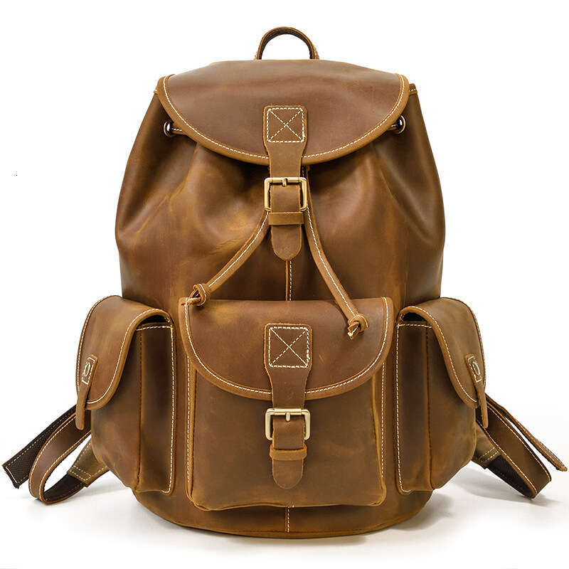 New Style for Men and Women Genuine Crazy Horse Leather Large Capacity Laptop Bag Student Backpack