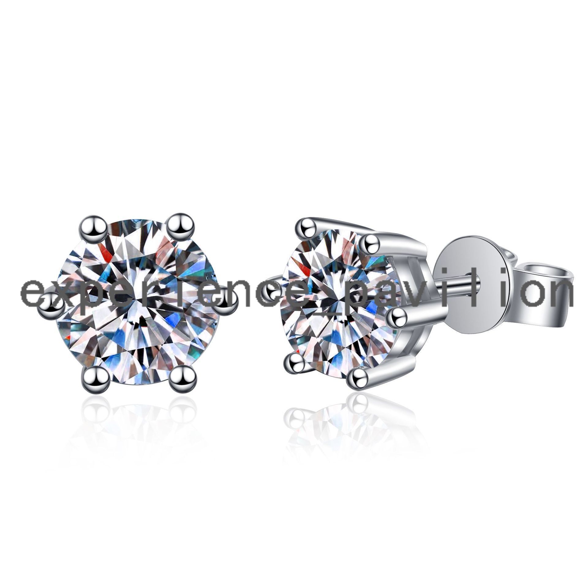 Fashion Jewelry 14K White Gold 1ct 6.5mm Simple 6 Claws Classic Brilliant Moissanite Earring Stud for Girls