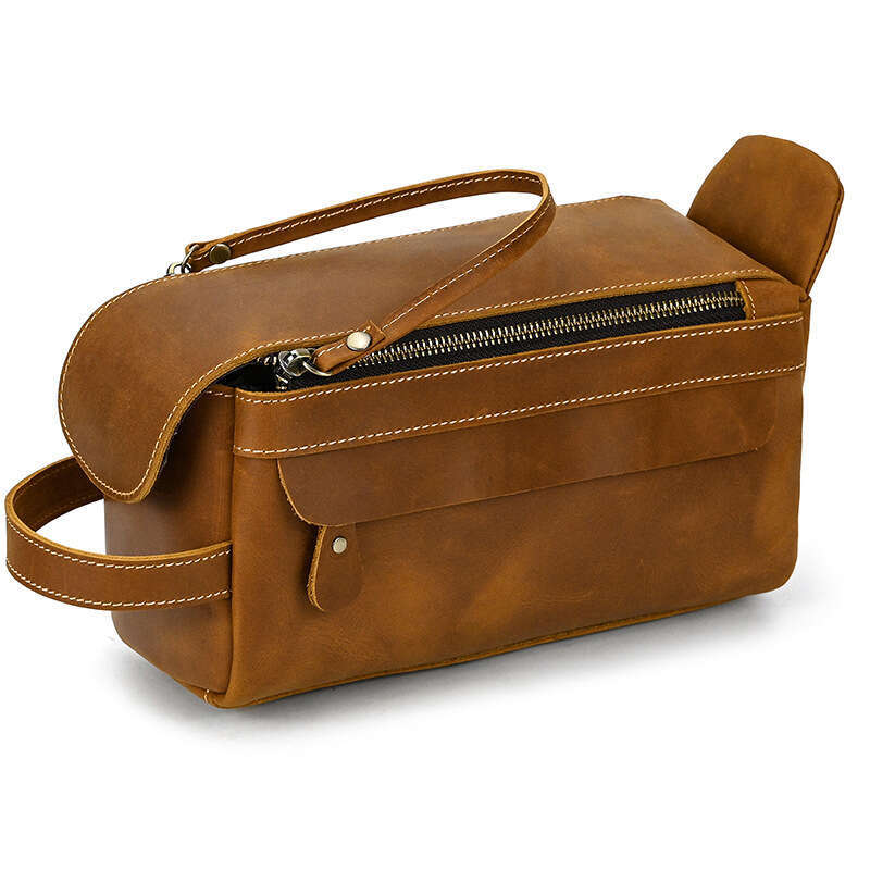 Genuine Clutch Crazy Horse Leather Men's Women's Storage Makeup Toiletry Travel Bag