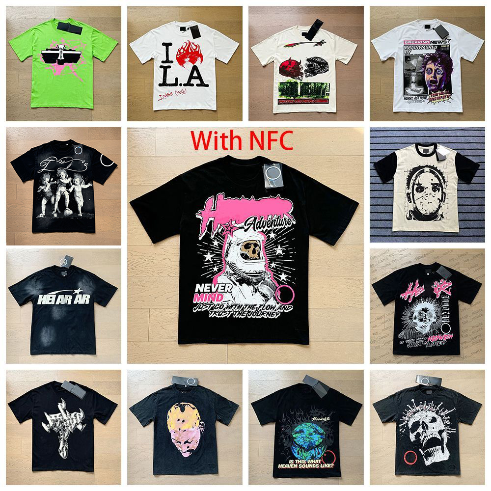 High quality designer graphic shirt Mens short sleeve designer with NFC tshirt scan new womens wash street loose round neck casua High Street Trendl