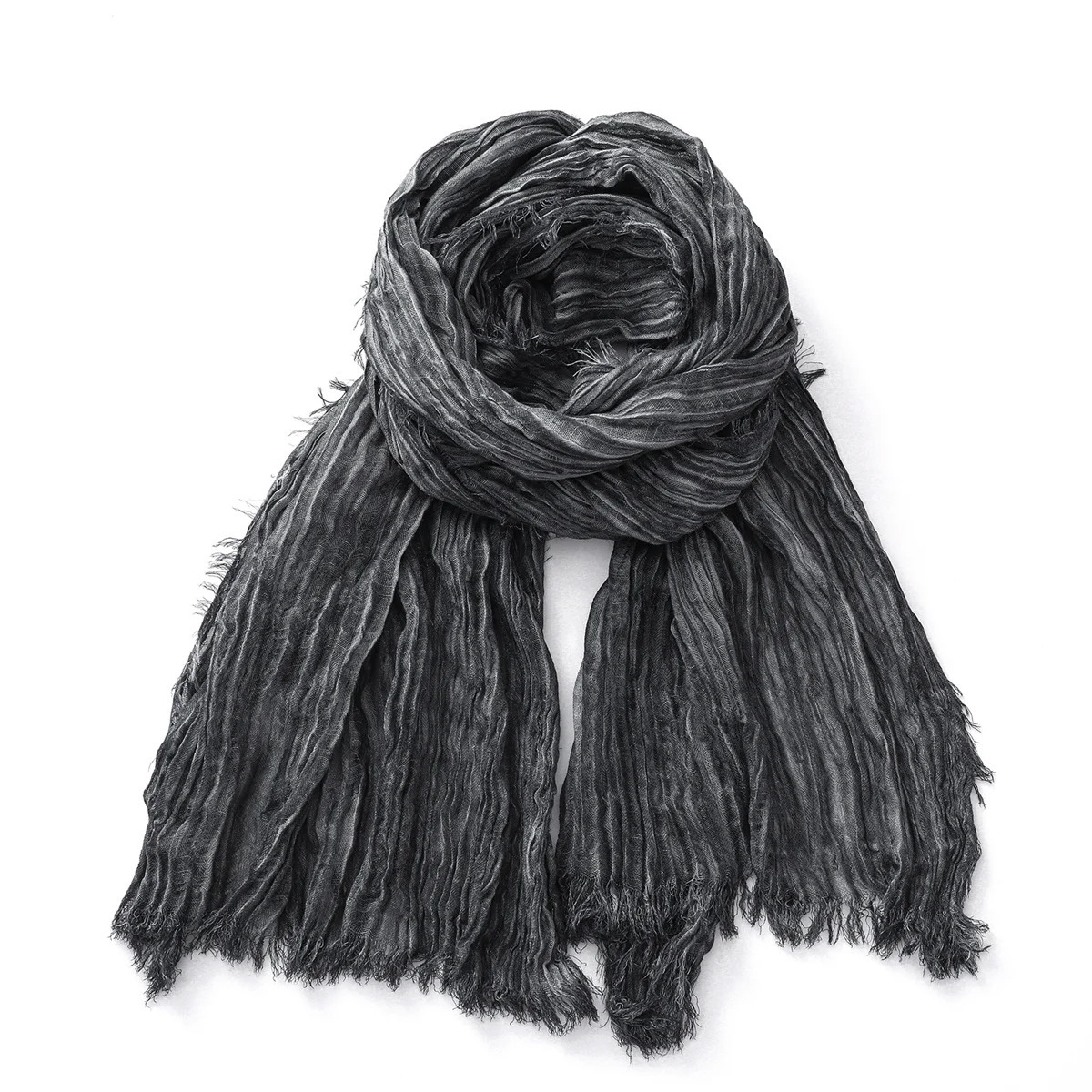 Fashion Crinkle Cotton Linen Scarf for Men Women Soft Warm Pashmina Short Tassel Scarves Male Accessories Bufandas Shawls 250818
