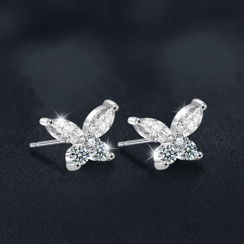 DHpet Moissanite S Pure Butterfly High Version Simple Sier Needle Autumn Winter Jewelry Earrings
