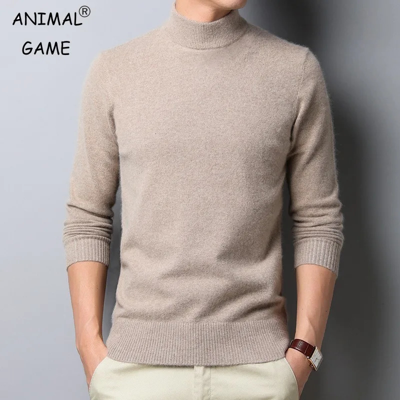 Autumn/Winter Mock Neck Sweater Men Solid Color Pullovers Man Half Turtleneck Knitwear Fashion Casual Mens Clothing250819