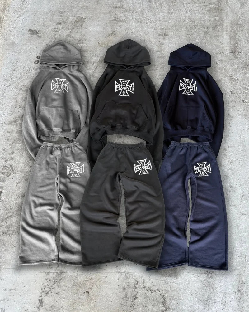 Y2k Gothic retro men clothing set Harajuku casual street couple sportswear trendy personalized printed loose fashion set250820