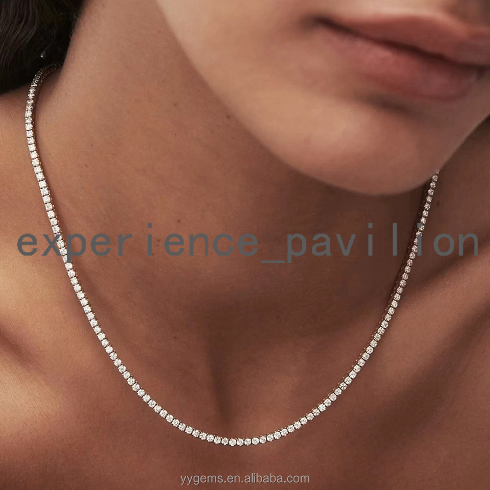 Fashion Chains Necklace 2mm 3mm Moissanite S925 Sterling Silver Women Necklace Moissanite Tennis Chain