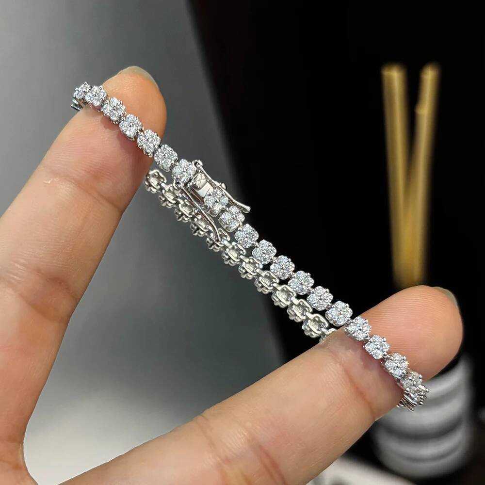 3.5mm Flower Shape Full Moissanite Tennis Bracelet for Women 925 Sterling Silver Bridal Wedding Bracelets Party Fine Jewelry
