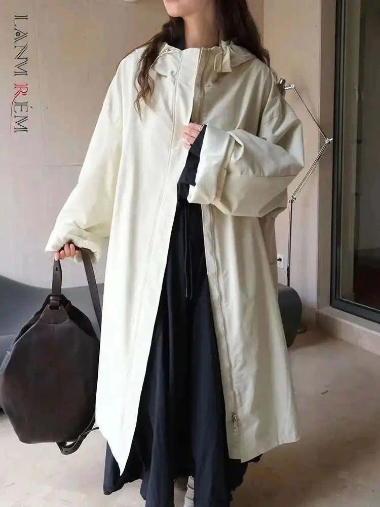 Lanmrem Hooded cordon de cordon rassemblé la taille de la taille des femmes à manches longues féminines longues de vent 2025 automne 26d9681 2508