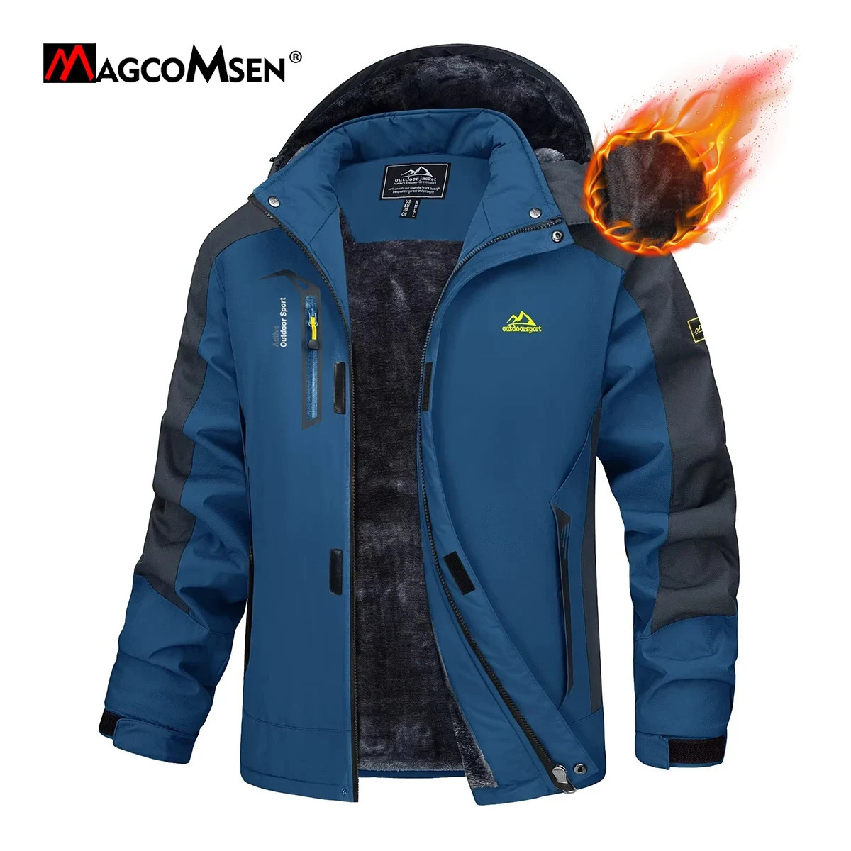 Veste de ski Magcomsen pour hommes hivernaux chaude parka au vent de la plume du vent à neige thermique randonnée randonnée mâle snowboard anorak