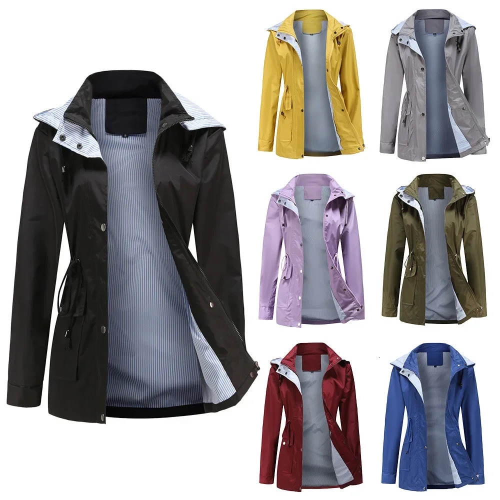 Veste à capuche pour femmes violettes pour le printemps fashion feme femme extérieur du chapeau avec tréchance à la taille amovible Proof 250820