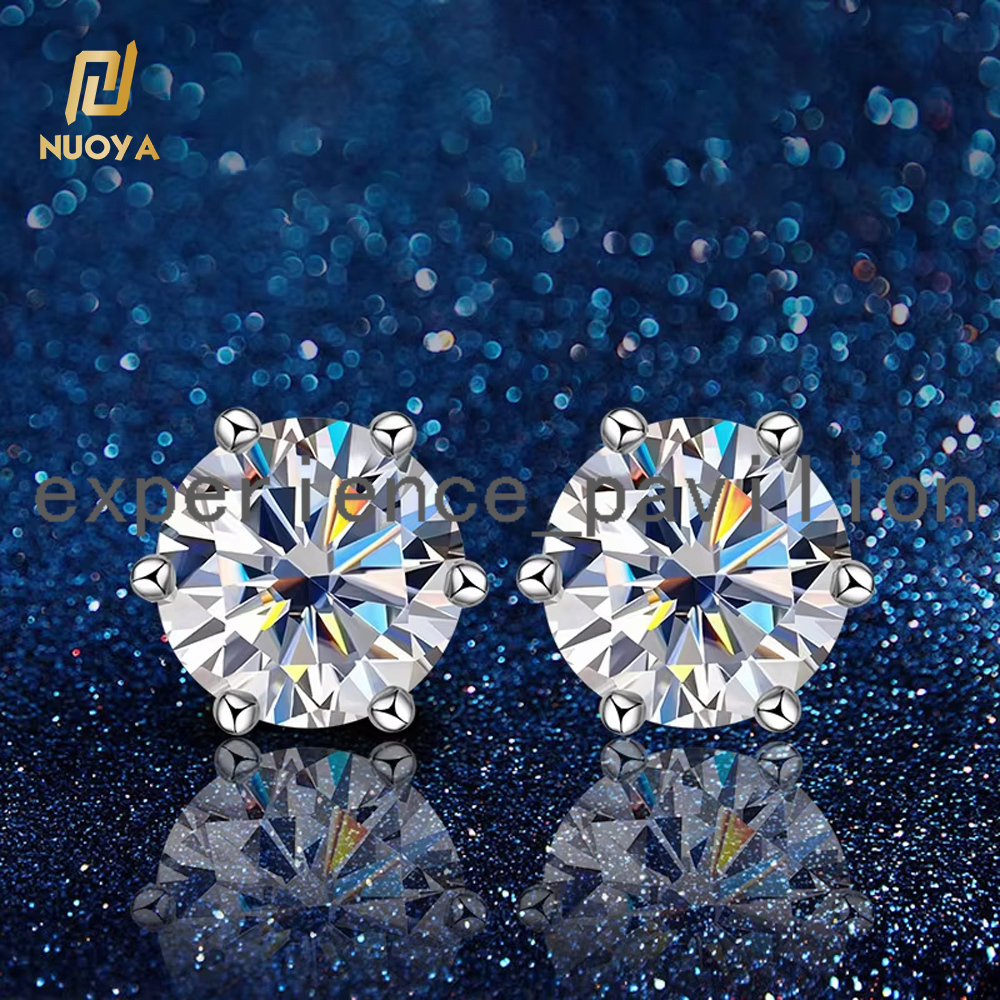 Classic Design Six Claw Round Cut 0.5/1/2 ct Moissanite 925 Sterling Silver Diamond Stud Earring for Women