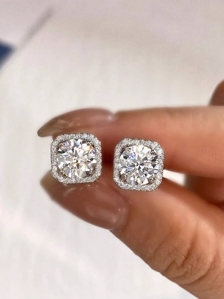 KNB 0.5-1CT Real Moissanite Diamond Classic Stud Earrings for Women 925 Sterling Silver Fashionable Trendy Luxury Fine Jewelry
