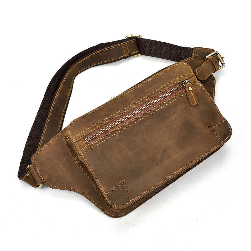 Genuine Chest Casual Fashion Crazy Horse Leather Men's Top Layer Cowhide Crossbody Phone Waist Bag