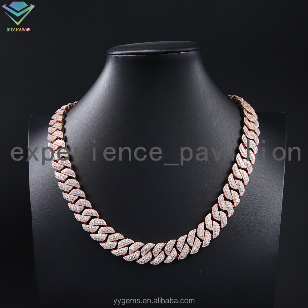 Hip Hop Jewelry Rose Gold 16mm Width Cuban Chain 925 Silver VVS Moissanite Necklace and Bracelet Come with GRA Certificate