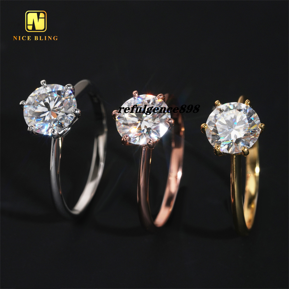 Fine in Stock 925 Sterling Silver 6Prongs Setting 0.5ct 1ct 2ct 3ct Moissanite Rings Jewelry Diamond Engagement Rings for Women