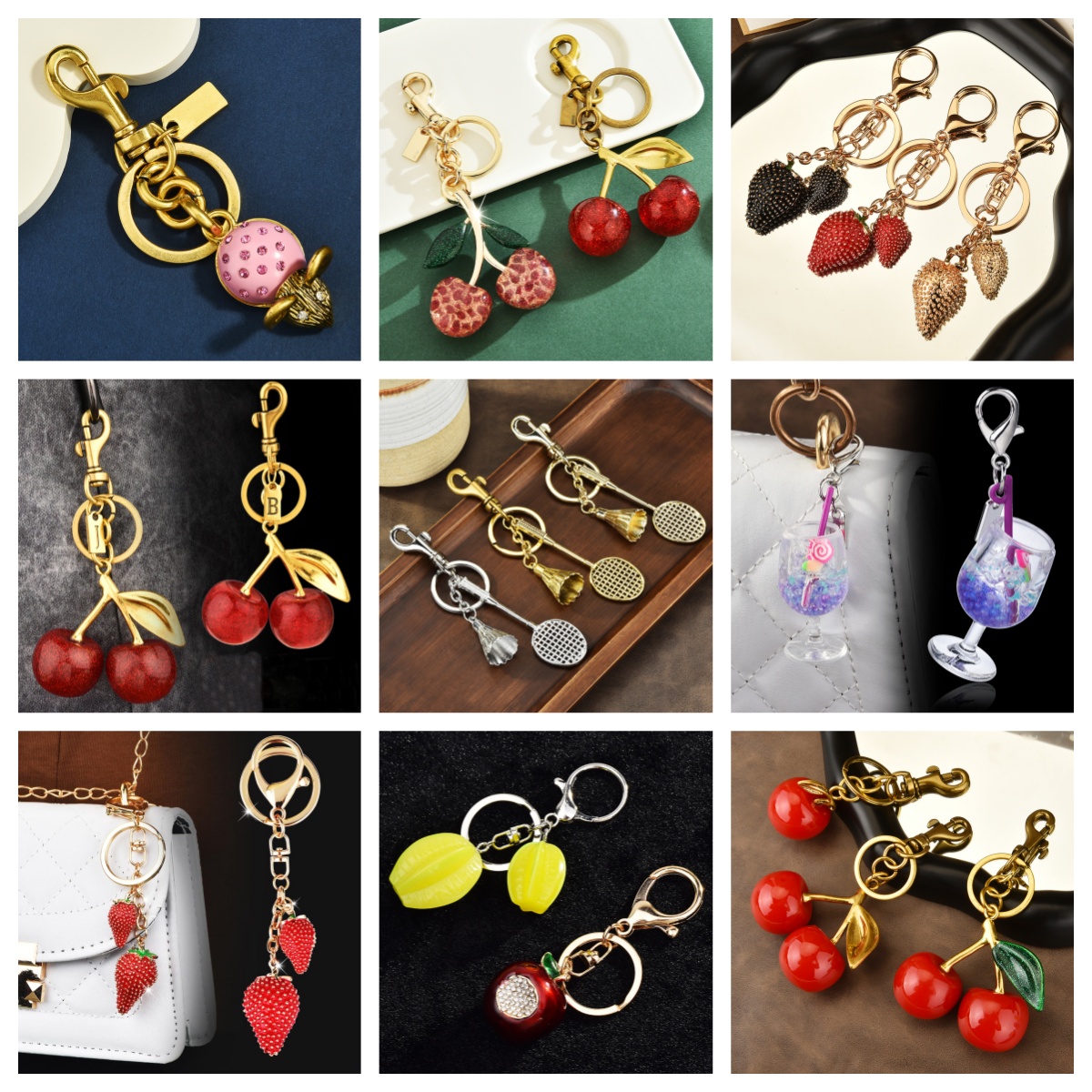 20style Newest Designer Exquisite keychain Keyring For Women Handbag Keychain Fruit Shape Charm Metal Car Key Chain Accessories Gift