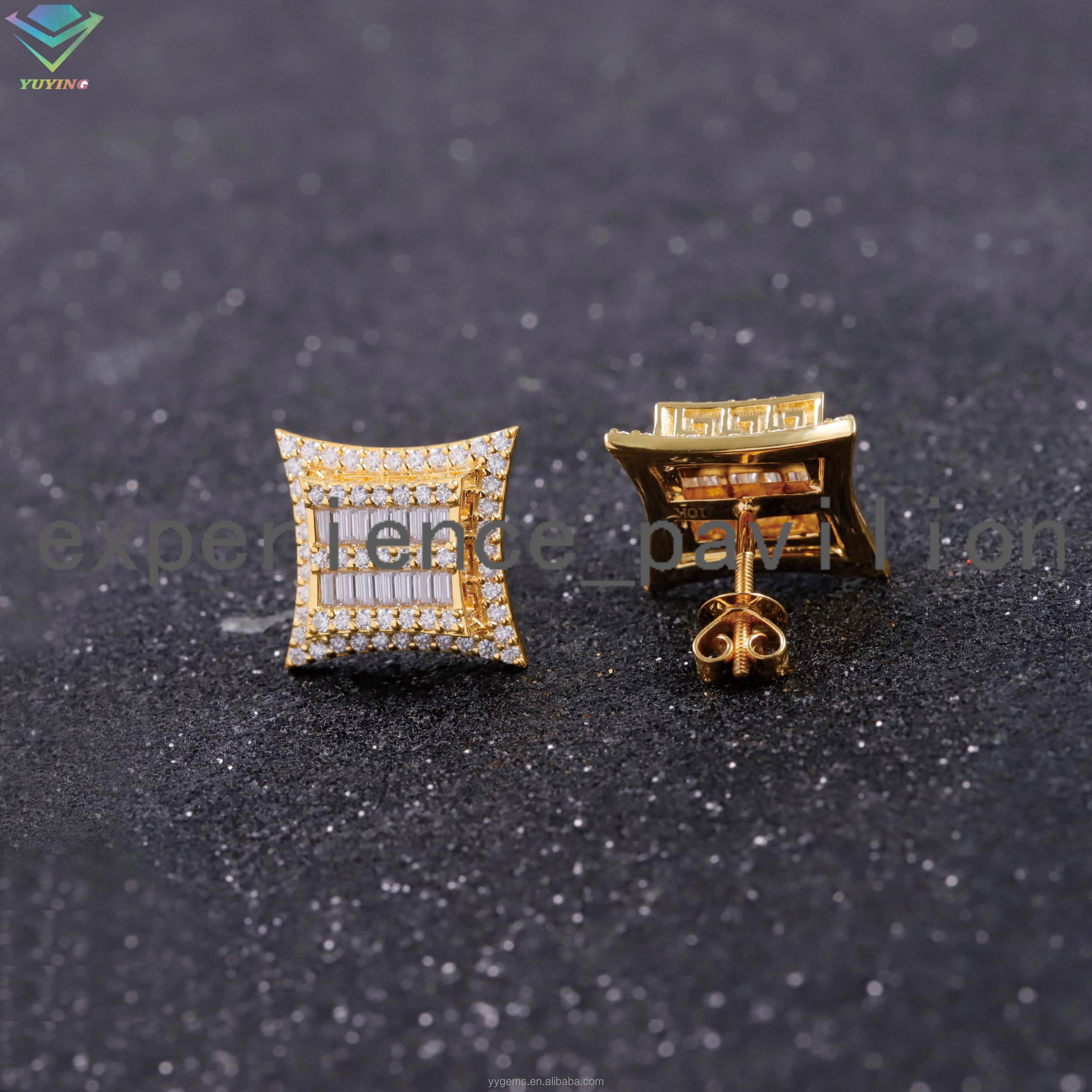 Hot Sale Popular Iced Out Diamond Earrings 925 Sterling Silver 18k Gold Plated Stud Earrings Baguette Moissanite Earrings