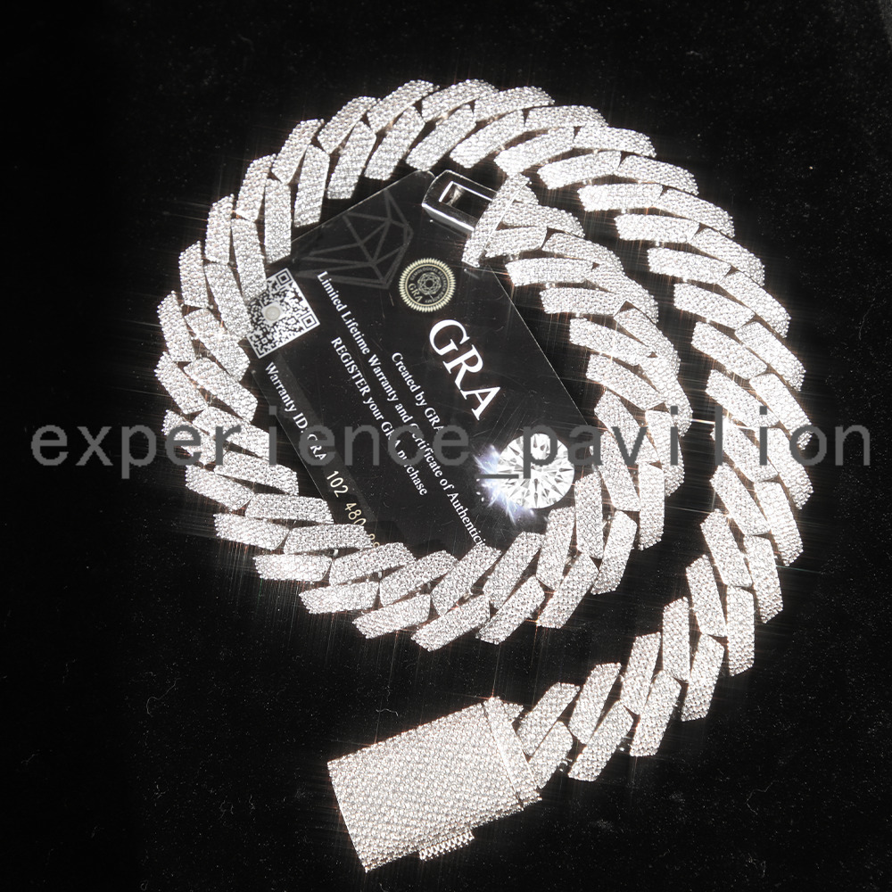 Hip Hop Cuban Link Chains 20mm 3rows Solid 925 Silver Shining VVS Moissanite Chain Men Diamond Necklace