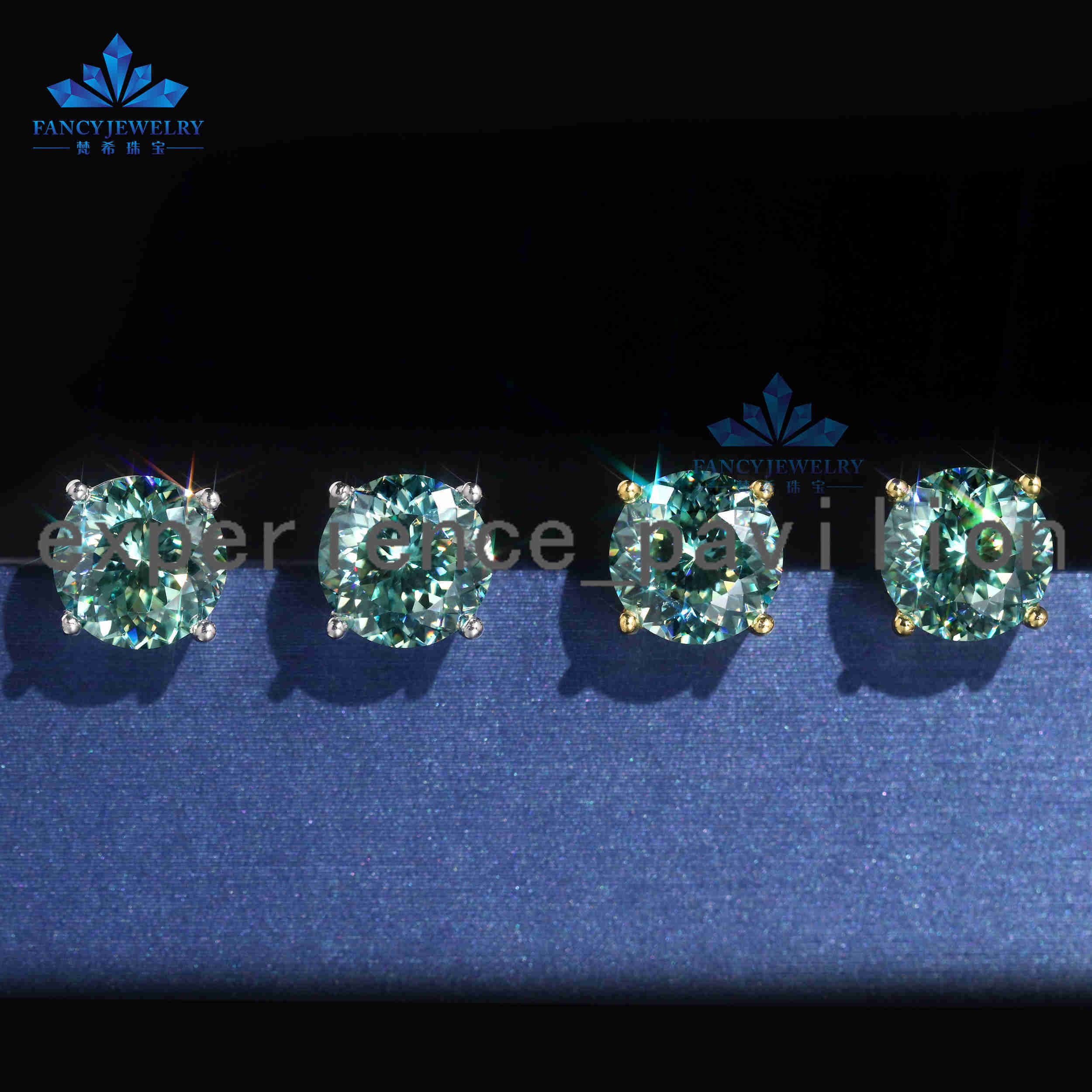 Professional Technology 925 Sterling Silver Stud Earrings 8mm Moissanite with Round Portuguese Cut Blue-Green Fine Jewelry