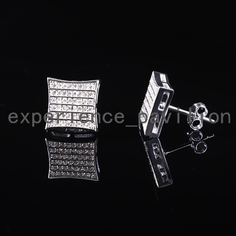 High Quality 925 Sterling Silver Square Iced Out Moissanite Lab Grown Diamond Studs Earrings With 18K White Gold Hip Hop Style