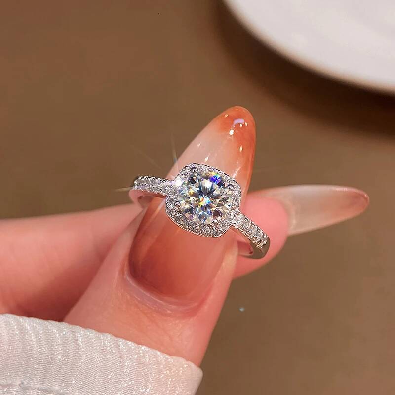 KNB Classic 0.5-3CT D Color Square Real Moissanite Diamond Engagement Rings For Women Real 925 Sterling Silver Wedding Jewelry