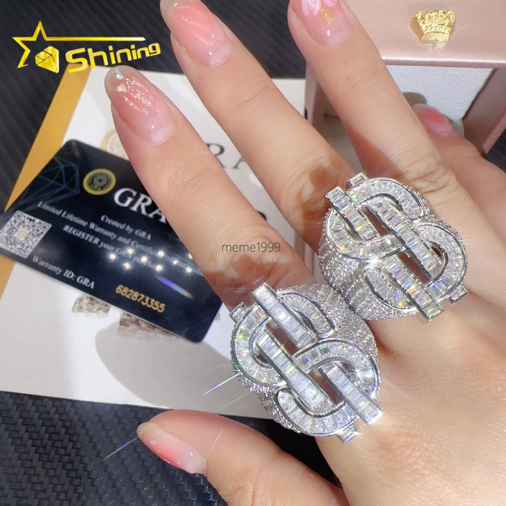 Pass Diamond Tester Custom Moissanite Hip Hop Ring 925 Sterling Silver Iced Out Mens Ring