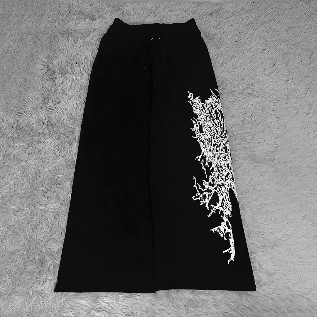 Men and Women High Street Drawstring Dark Sweatpants Personality Fashion Pattern Y2k Wide Leg Pants Cargo Pants250820