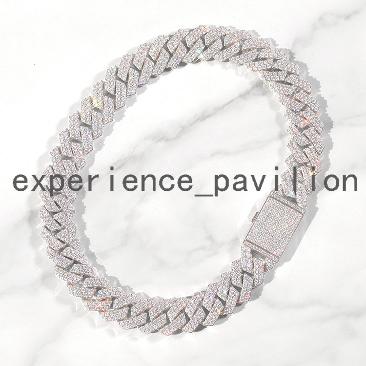 Customized VVS D Color Moissanite S925 Gold Plated 20mm Wide Cuban Necklaces 2Rows Pass GRA