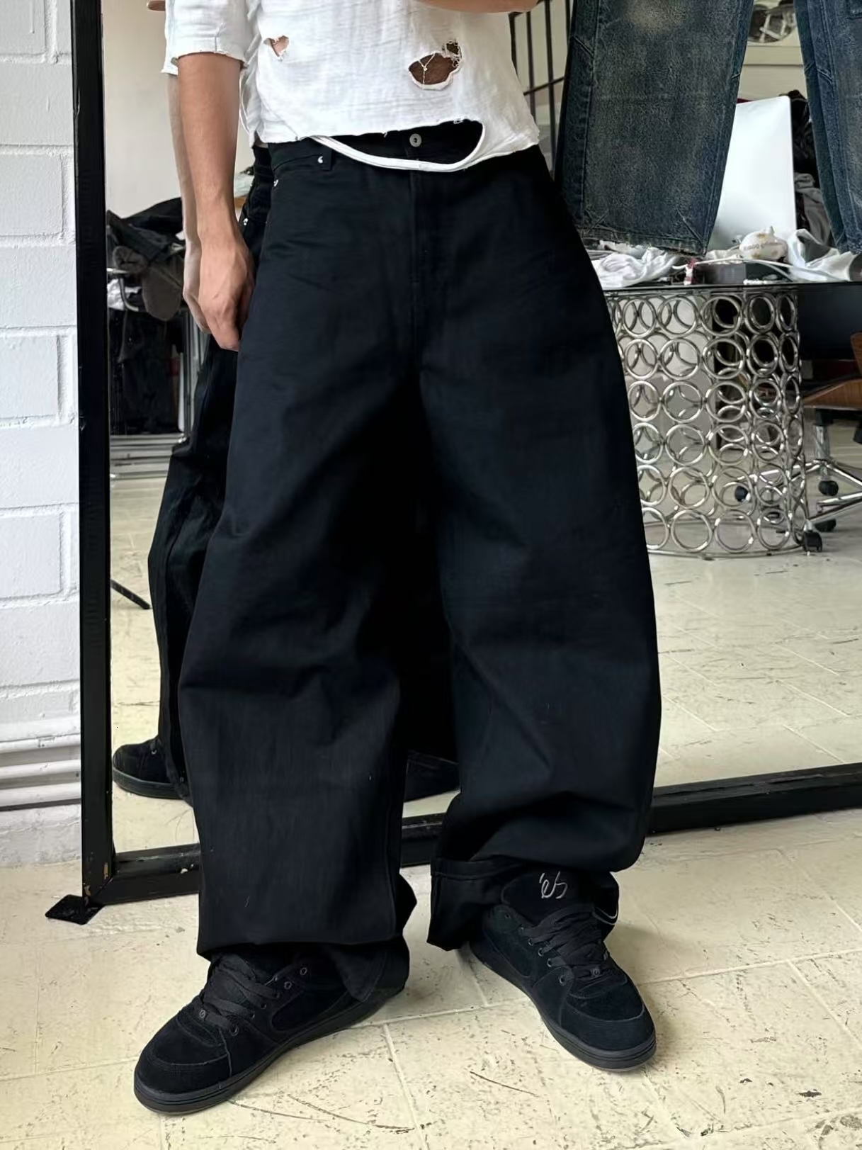 Men's Jeans No Faith Studios Scimitar Three-Dimensional Baggy Japanese Bamboo Texture Red Edge Selvedge Raw Denim Jeans