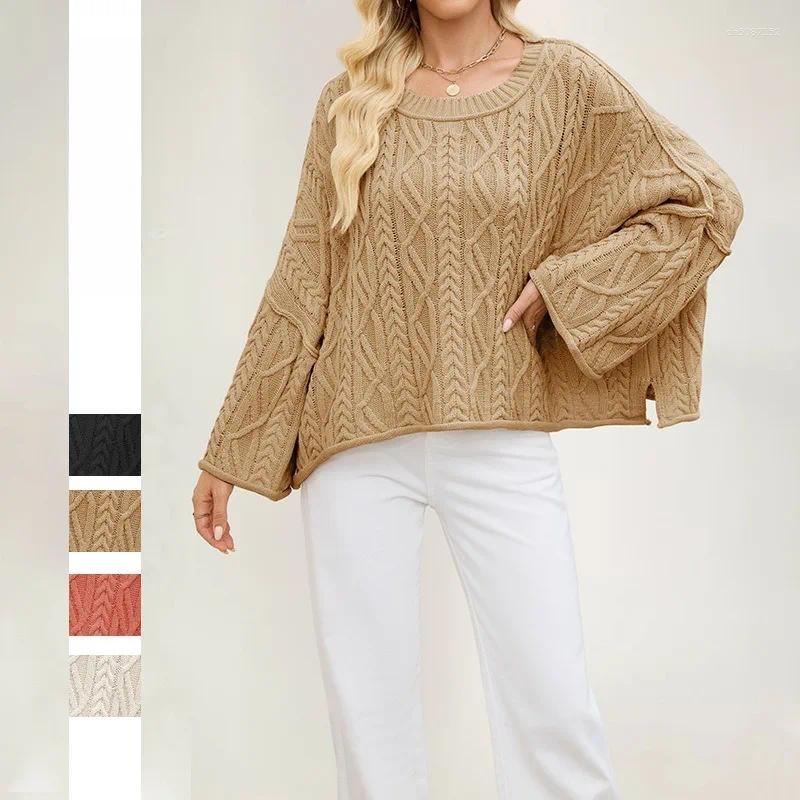 Women's Sweaters 2025 Autumn And Winter Round Neck Short Twist Loose Solid Color Knitted Sweater