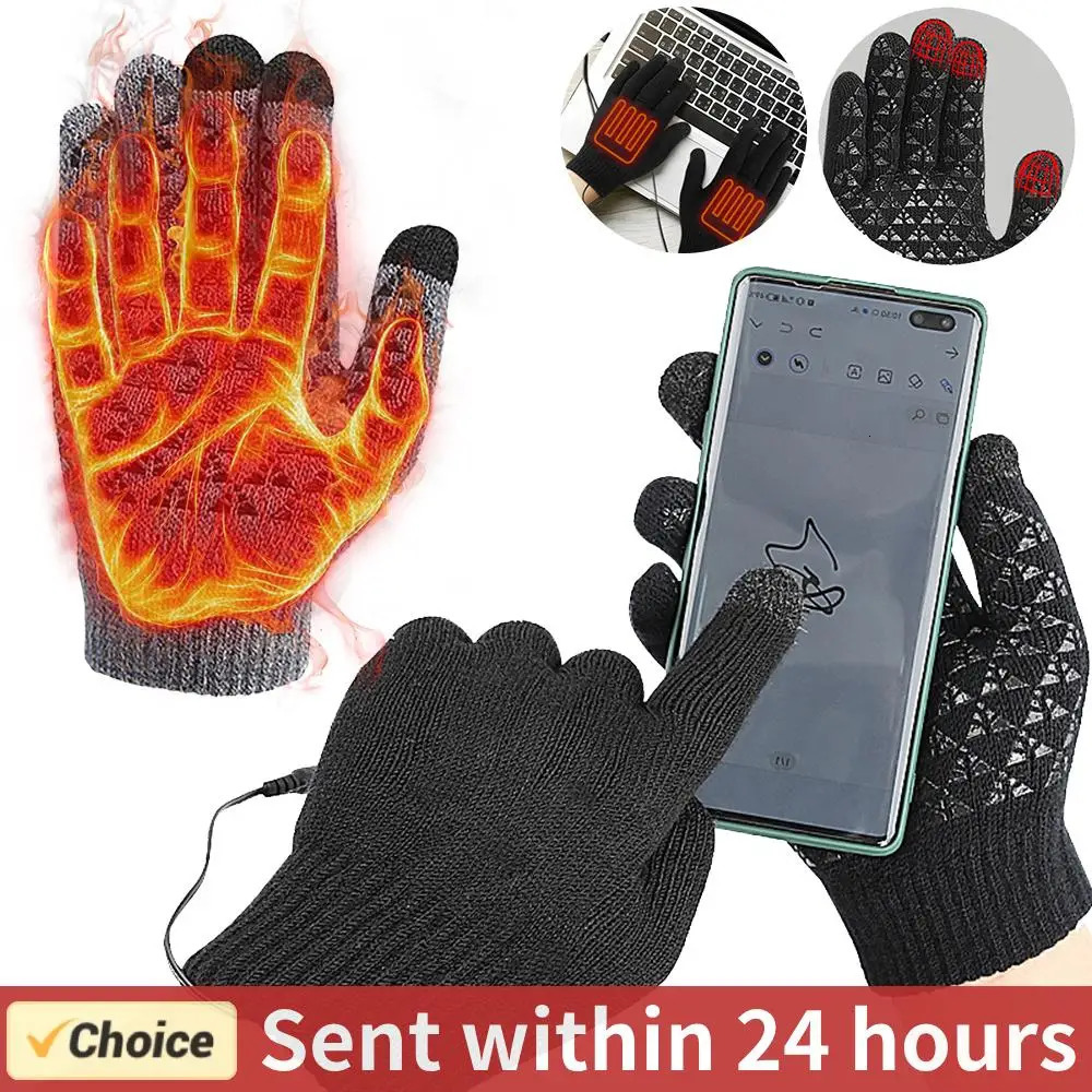 Gants en tricot chauffé USB Gants de doigt complet Gants tactiles non glissés Gants Gants de cyclisme d'hiver pour hommes Femmes 250819
