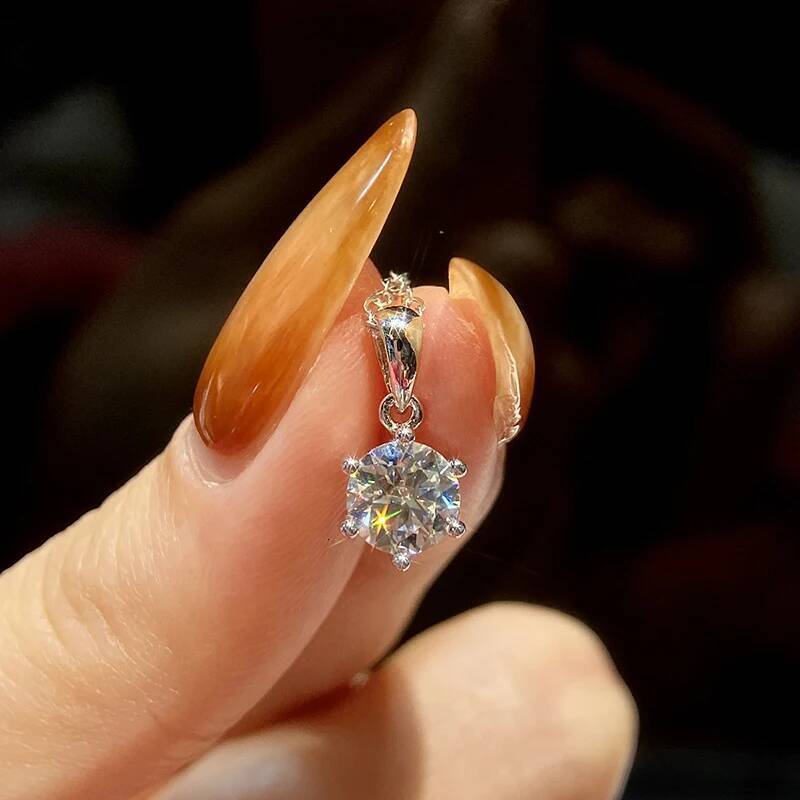 KNB 1-3CT Classic Round Certified Moissanite Diamond Dating Wedding Necklace For Women Real 925 Sterling Silver Luxury Jewelry