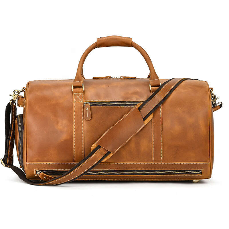 Crazy Horse Genuine Leather Handbag Travel Pouch Luggage Dry Wet Separation with Shoe Compartment Gym Bag
