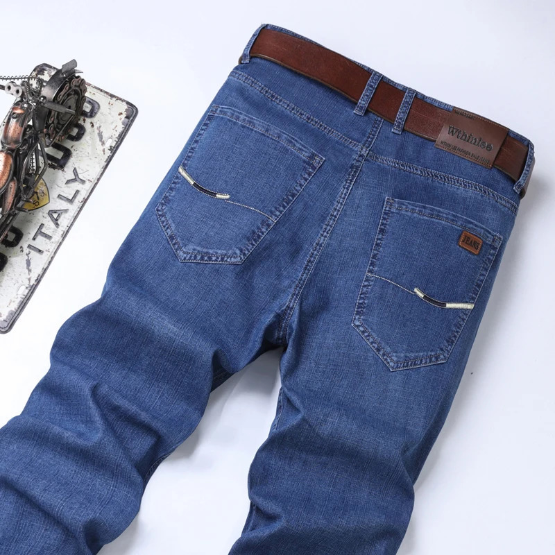 Wthinlee Summer Thin Mens Stretch Straight Jeans Classic Black Blue Business Casual Large Size Denim Pants Trousers250813