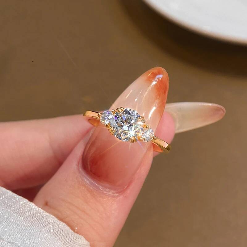 KNB 1CT Moissanite Rings for Women Real 925 Sterling Silver 18K Gold Double Round Solitaire Diamond Halo Ring Wedding Jewelry