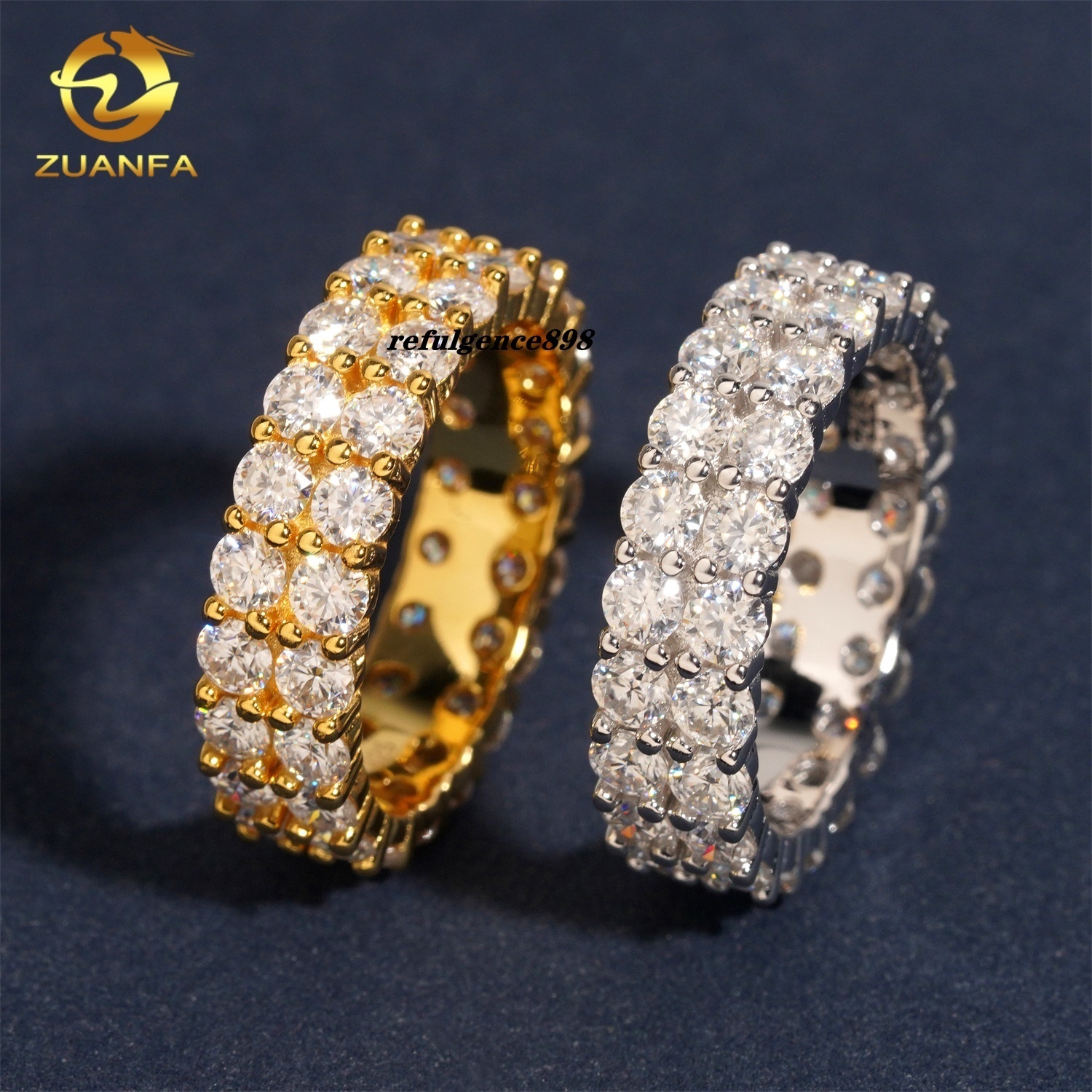 Vente chaude Round 3,0 mm Deux rangées Éternité Anneaux Moisanite Diamond 925 Anneau en argent Iced Out Mariage Hanne Hip Hop pour hommes Femmes