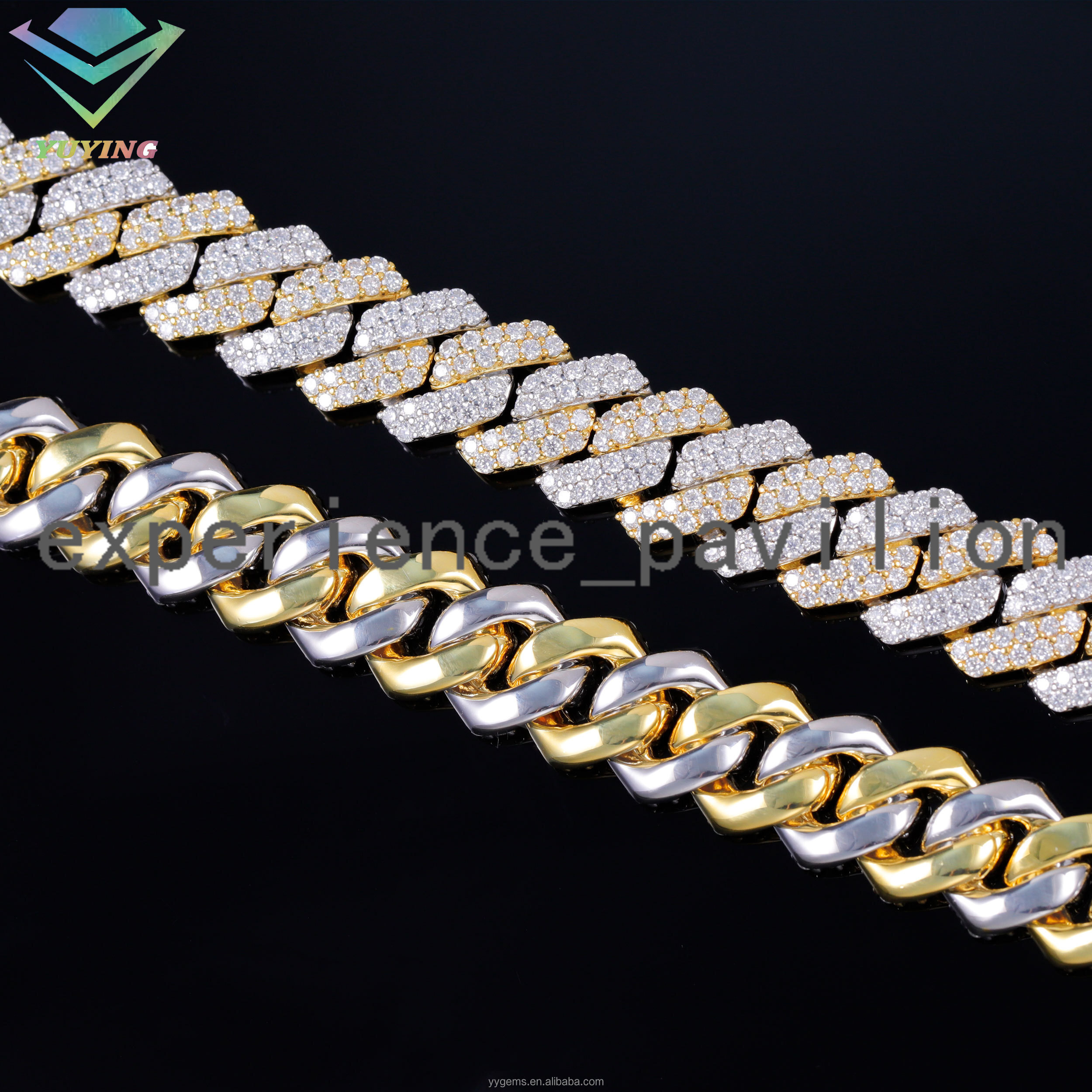 New Design 14 mm 2 Tones 2rows Diamond Cuban Link Chian Iced Out Vvs Moissanite 925 Silver Fine Jewelry Necklaces for Men