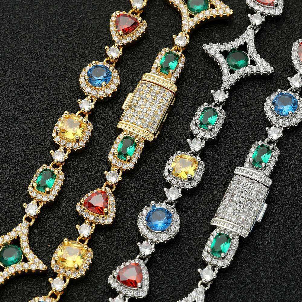 Jewelry Hip-Hop Colorful Necklace Women's Accessories High-End Zircon Men's Bracelet