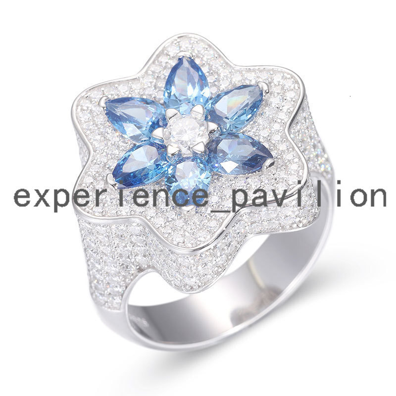 Wholesale S925 Silver VVS Moissanite Ring for Men Flower Shape Super Flash Fashion Diamond Ring Hip Hop Style Iced Out Rings